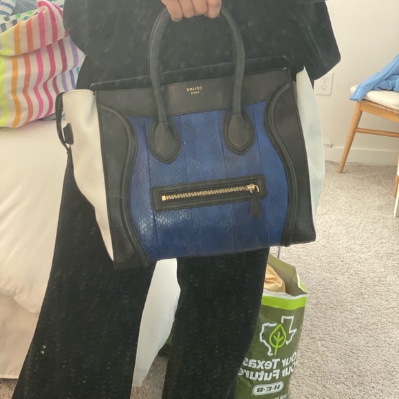 Celine Royal Blue Python Tricolor Mini Luggage Tote - Picture 14 of 14